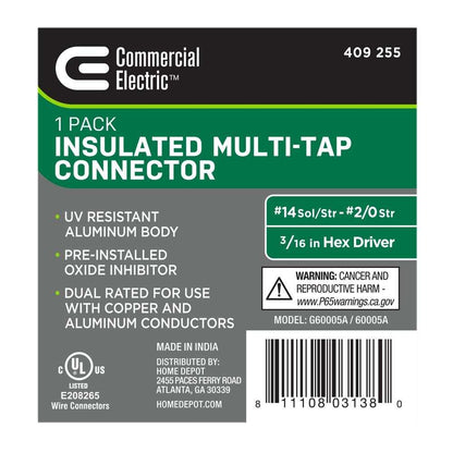 Commercial Electric 14 AWG to 2/0 AWG 2-Port Insulated Multiple Tap Connector 