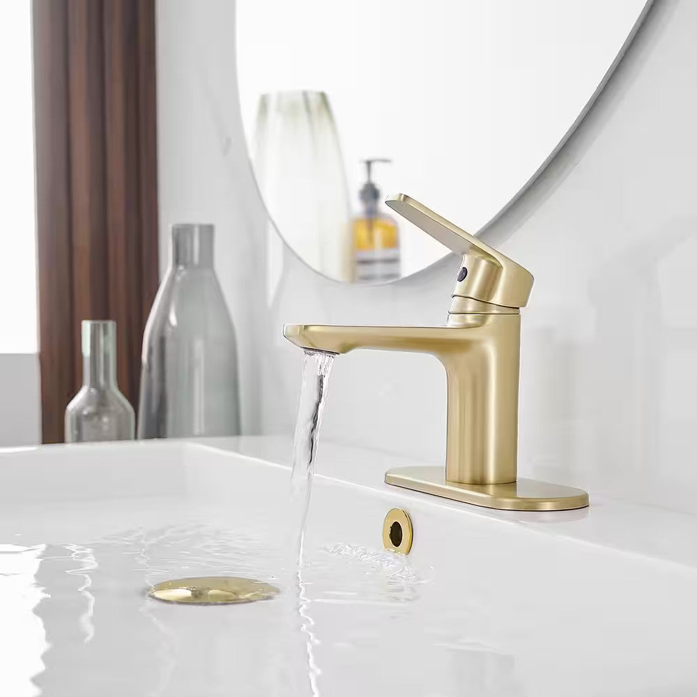 BWE 1-Handle 1-Hole Bathroom Drip-Free Sink Faucet in Brushed Gold A-96043-BG