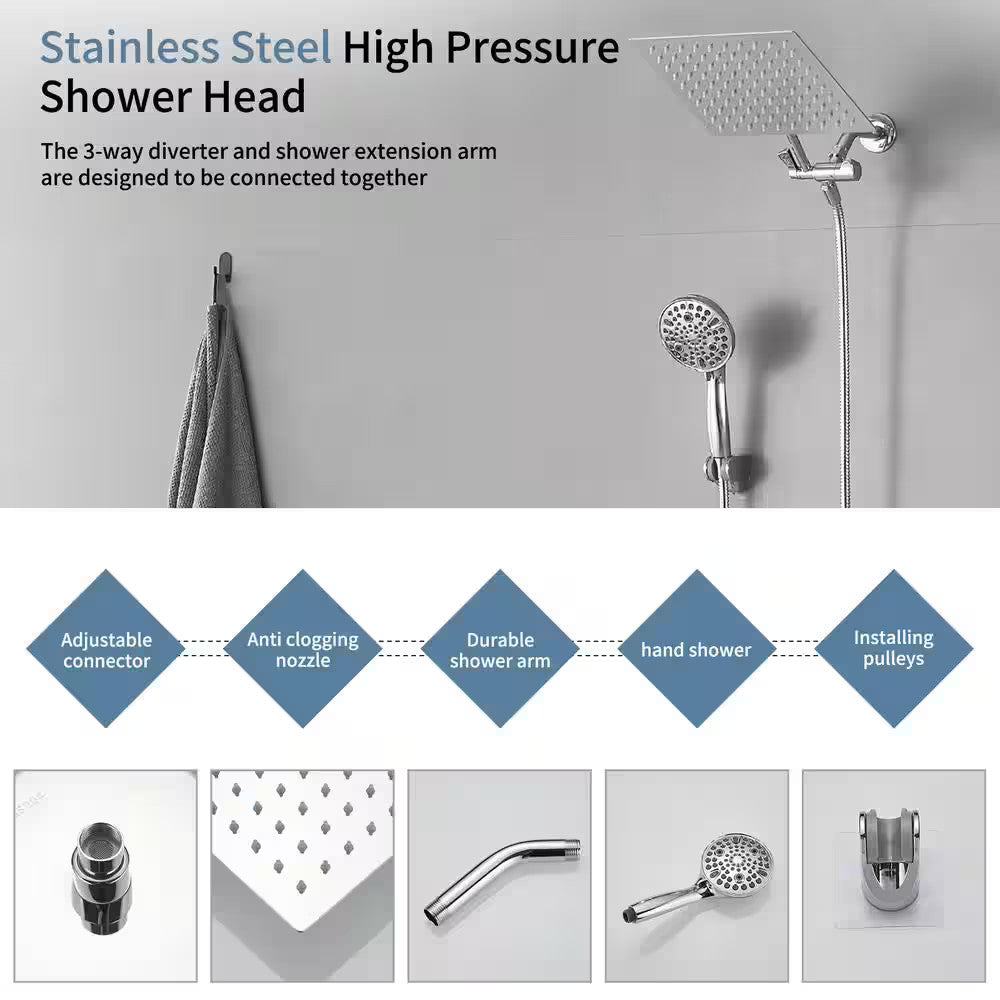 BWE Rainfull 10 in. 9-Spray Patterns Dual Wall Mount Dual Shower Heads CHROME