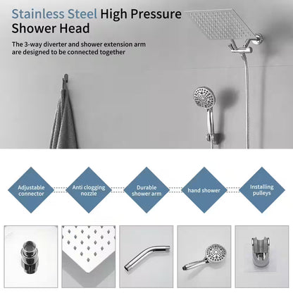 BWE Rainfull 10 in. 9-Spray Patterns Dual Wall Mount Dual Shower Heads CHROME