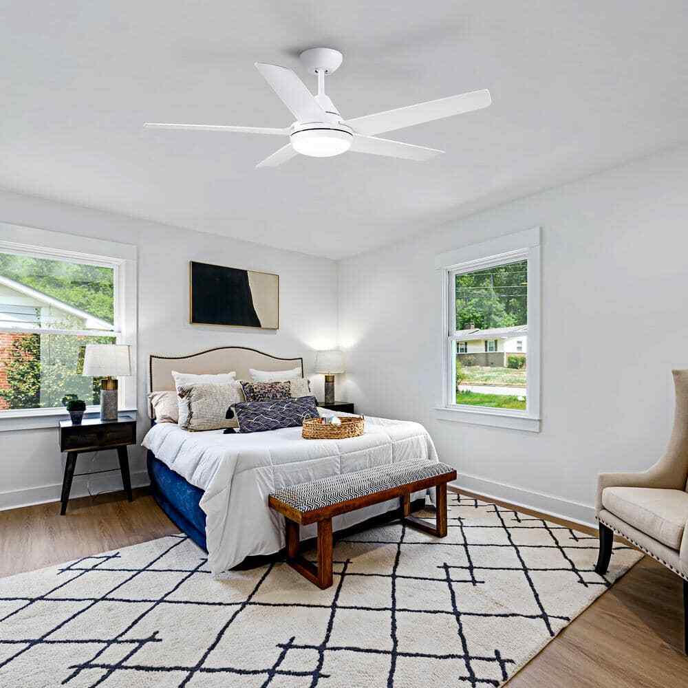 48 in. Integrated LED Light Kit Matte White Ceiling Fan with Remote Control