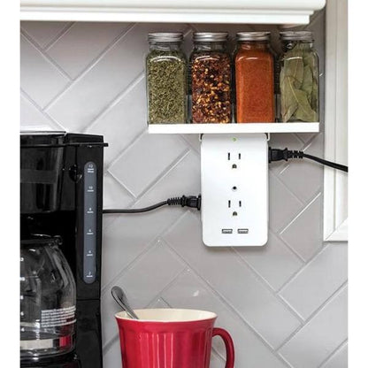 6-Outlet Cordless Wall Extender with 2-USB Ports and 1-USBC Adapter