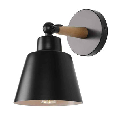 1-Light Black Wooden Handle Swing Arm Wall Lamp Hardwired Wall Sconce Adjustable