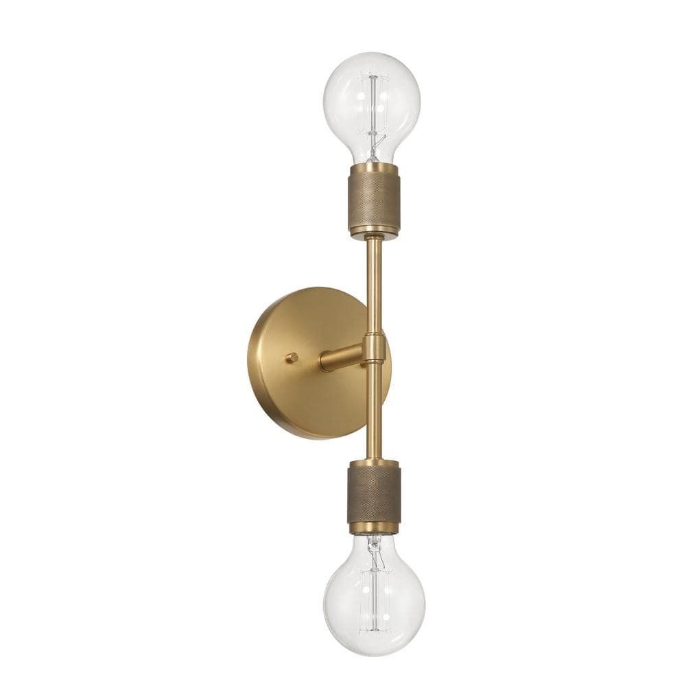 6.37 in. Maxim 2-Light Lacquered Brass Minimalist Wall Sconce with Exposed Bulbs