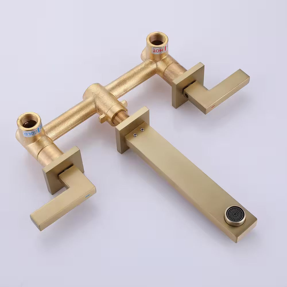BWE Two-Handle Wall Mounted Bathroom Faucet in Brushed Gold