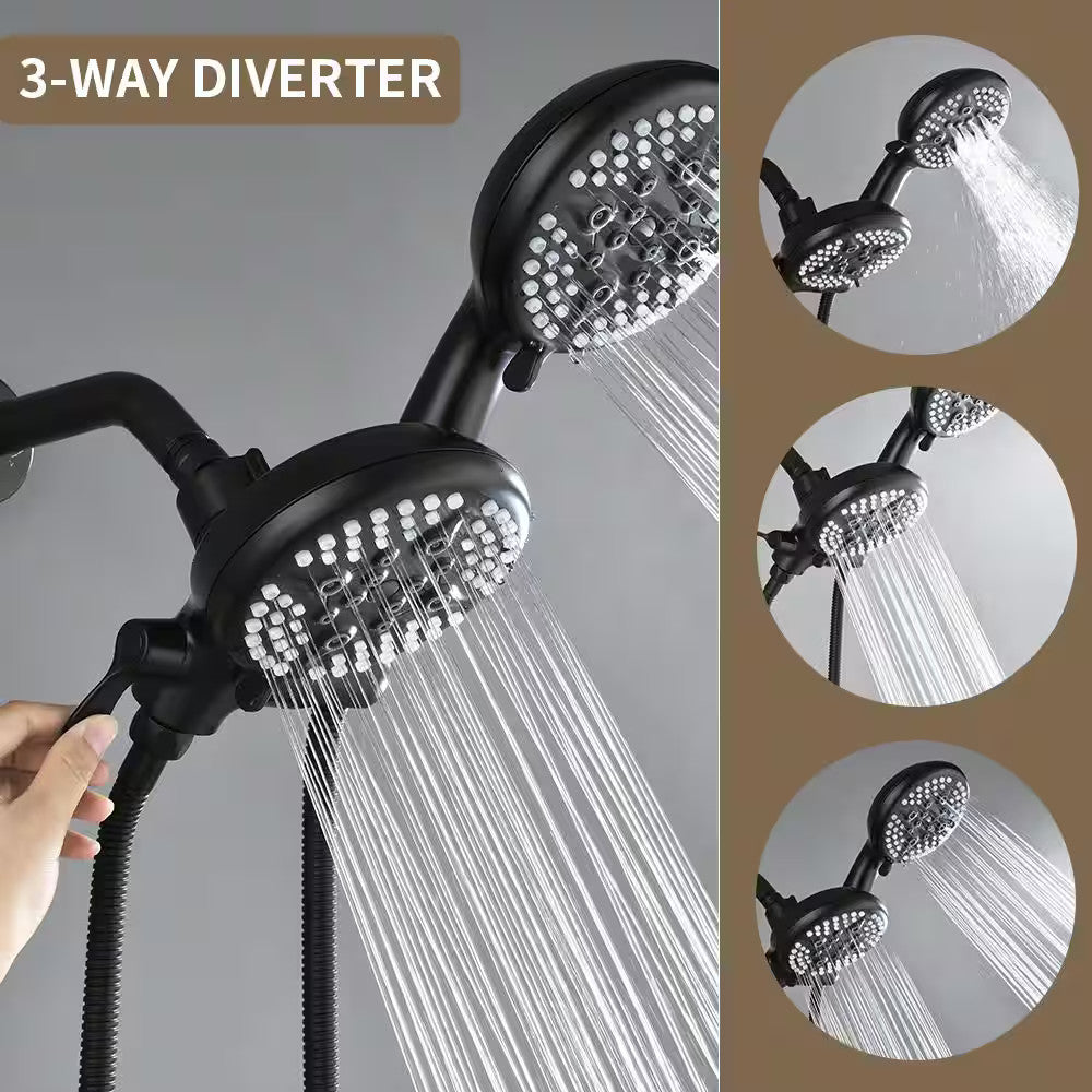 3-Handle Tub Shower Faucet Dual Head Shower 2.5 GPM  Matte Black, with Valve