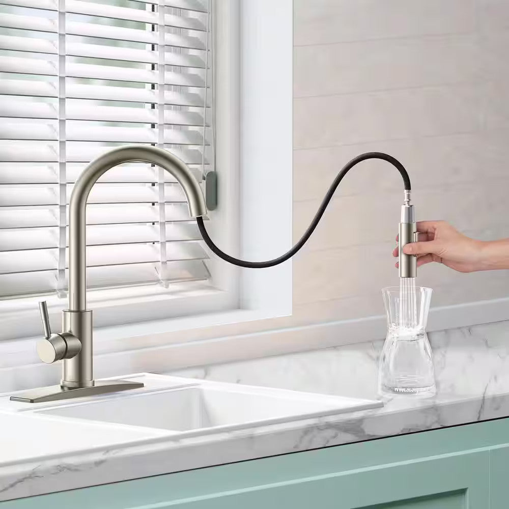 ANZA Pull Down Sprayer Kitchen Faucet Soap Dispenser, Deckplate, Brushed Nickel