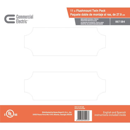 Commercial Electric 11 in. Brushed Nickel Flush Mount Frosted Glass Shade 2-Pack