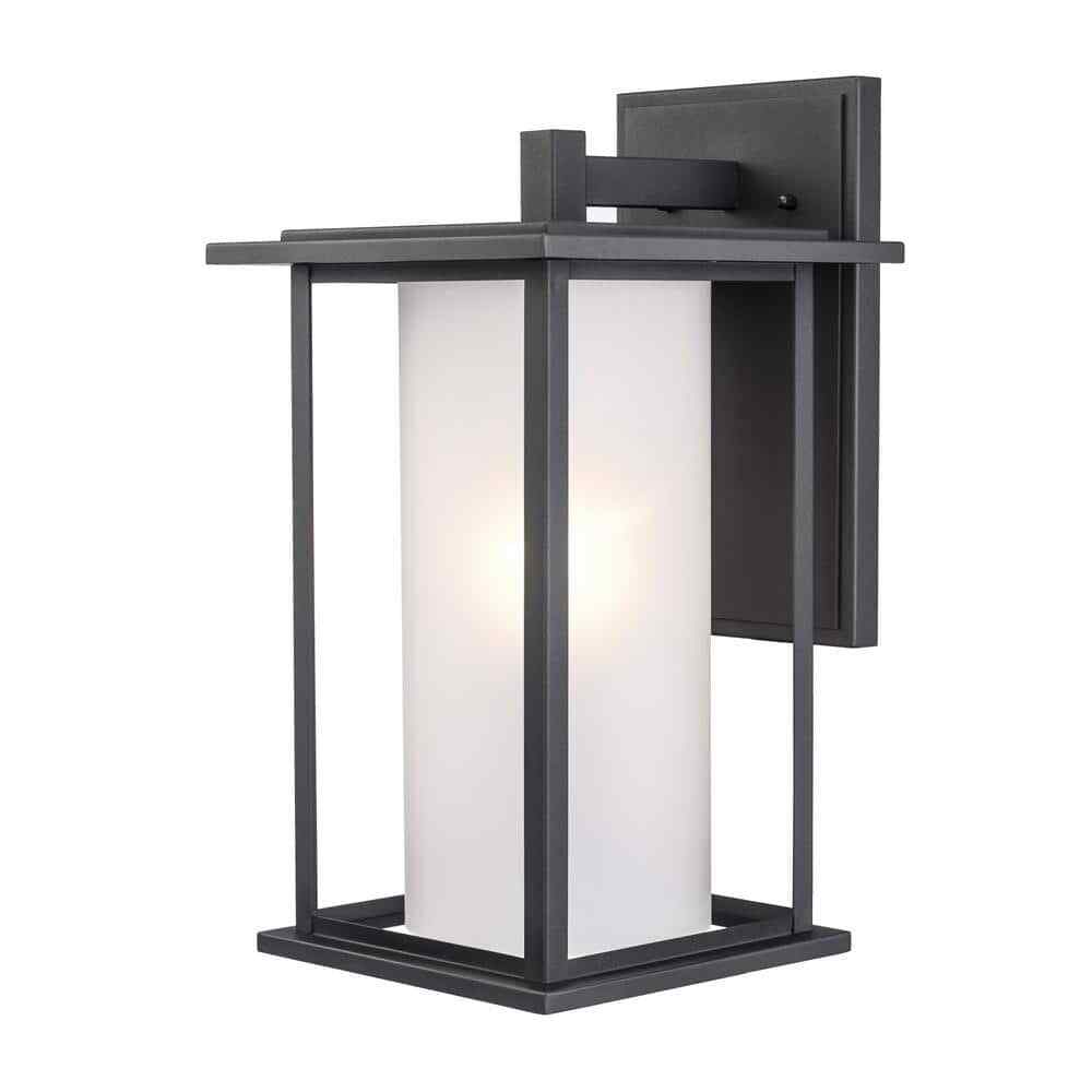 Bel Air Lighting Shaakar 18in Black Outdoor Wall Light Fixture w/ Frosted Glass