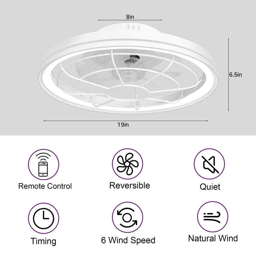 BICIK Flush Mount Smart White Invisible Blade Ceiling Fan w/ Light & Remote