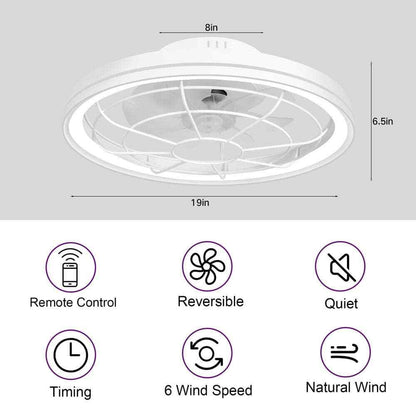 BICIK Flush Mount Smart White Invisible Blade Ceiling Fan w/ Light & Remote