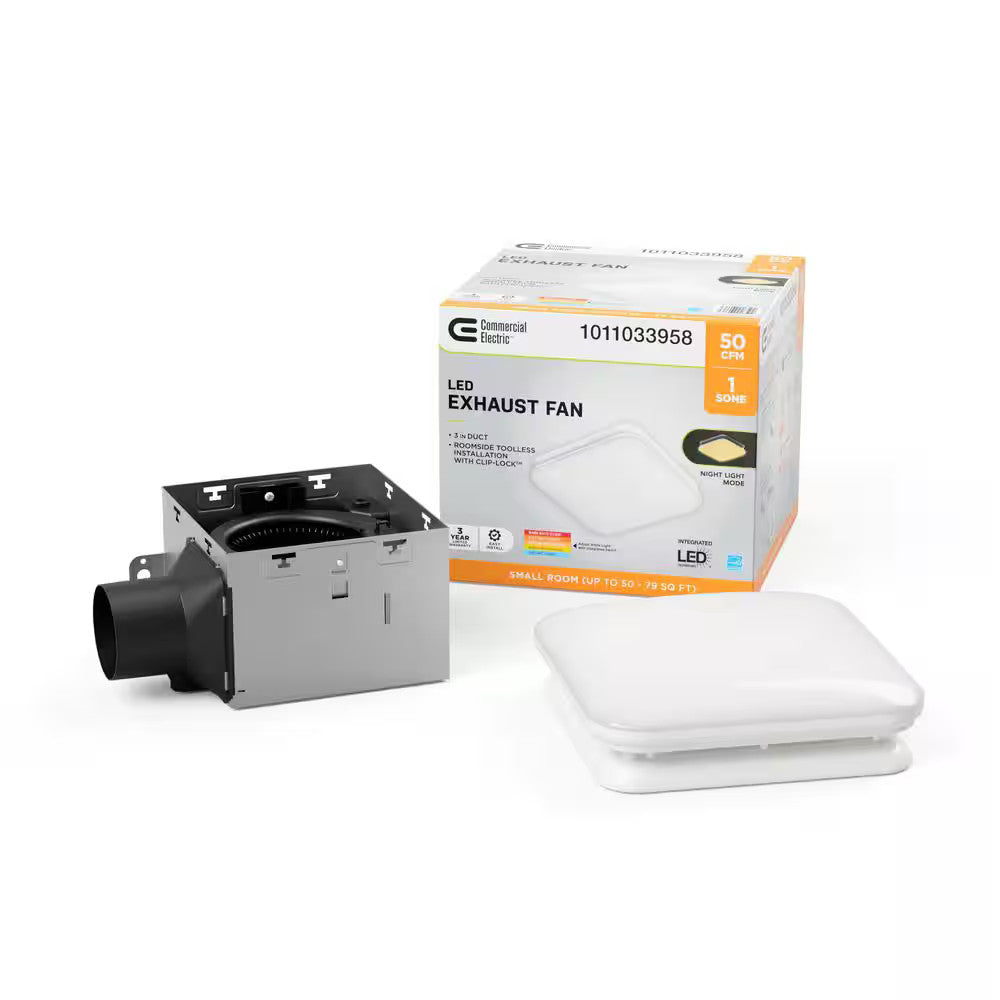 Commercial Electric 50 CFM Ceiling Mount Room Size Install Exhaust Fan CCT LED