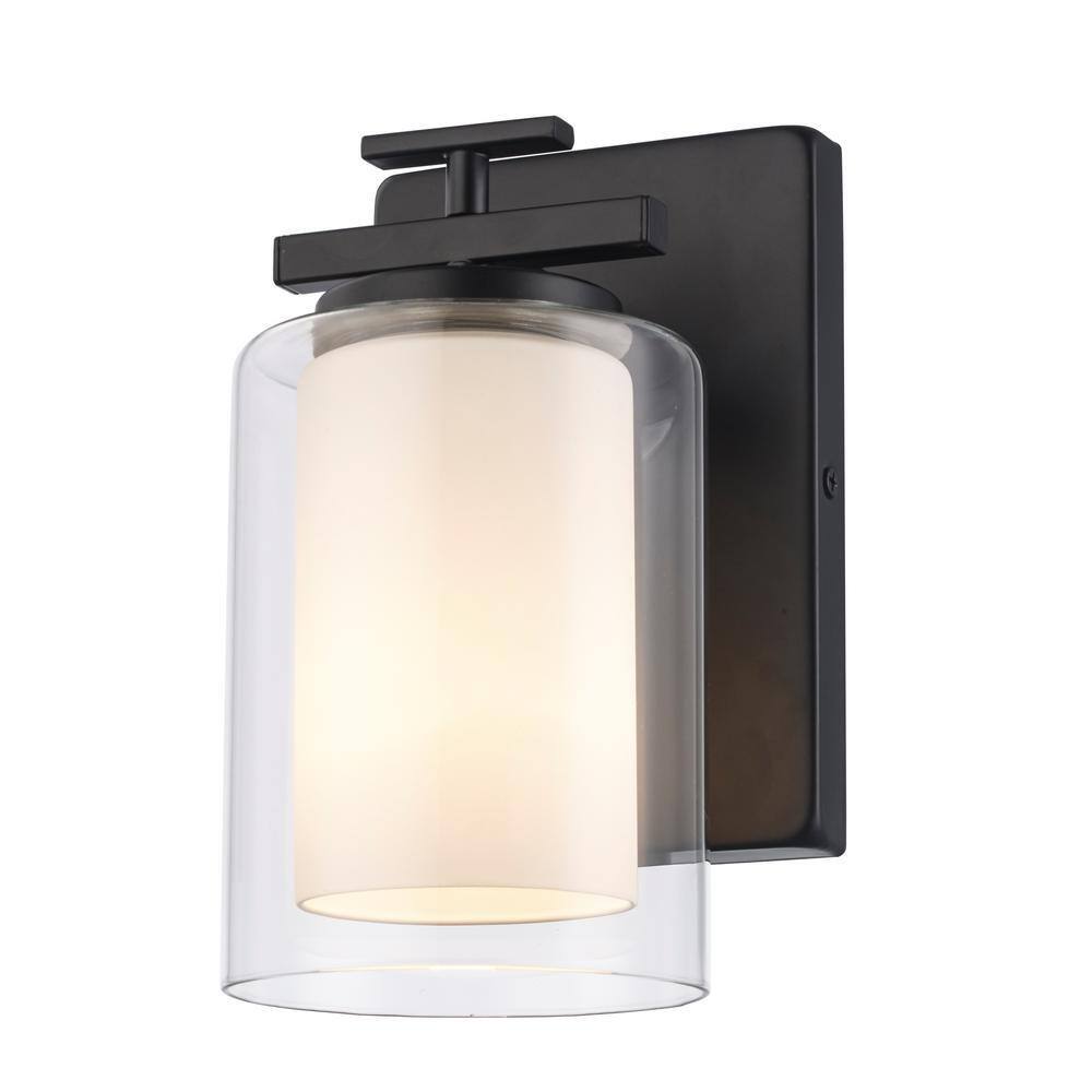 Bel Air Lighting Lisbon 1-Light Black Wall Sconce Light Fixture w/ Glass Shade