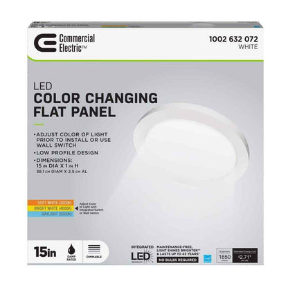  Commercial Electric 15" White LED adjustable 1650 Lum Round Flat Ceiling Light
