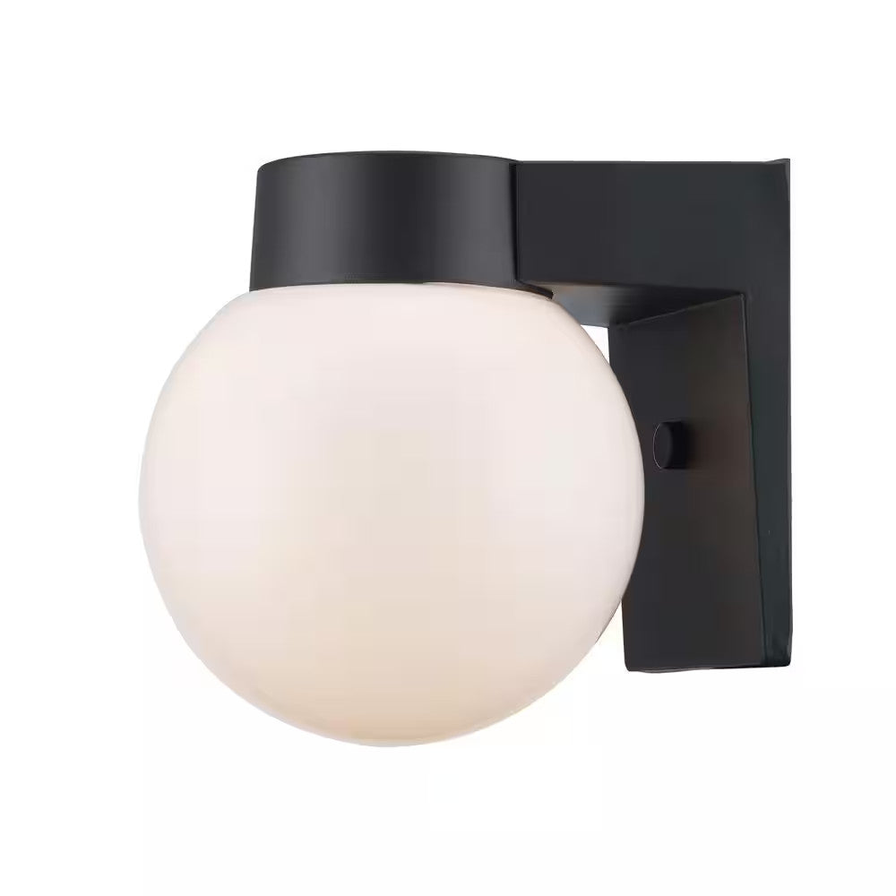 7 in. Black Outdoor Hardwired Wall Lantern Sconce with White Glass 4800 BK