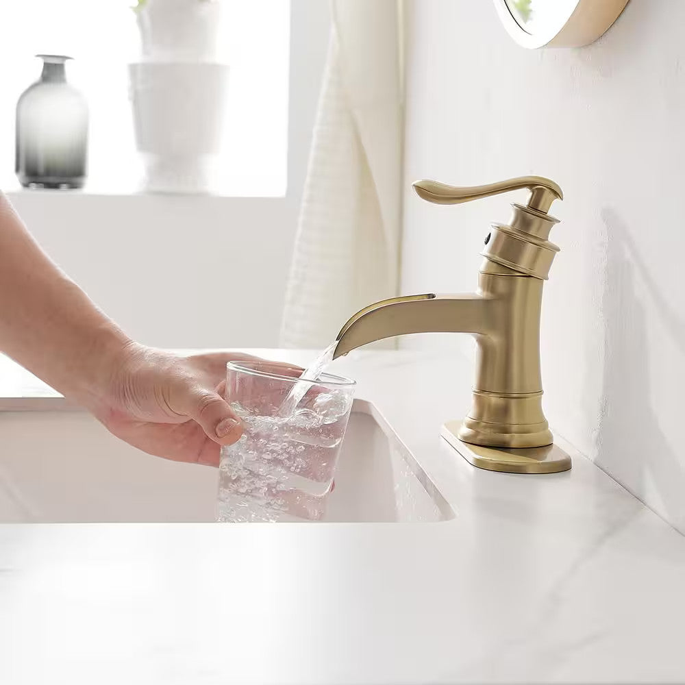 BWE Low-Arc Bathroom Faucet 2.26" Water-Saving Vanity Brushed Gold w/ Drain Kit