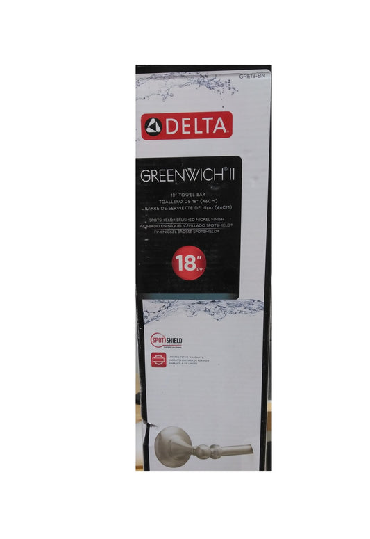 Delta Greenwich II 18 in. Wall Mount Towel Bar Bath Hardware Brushed Nickel