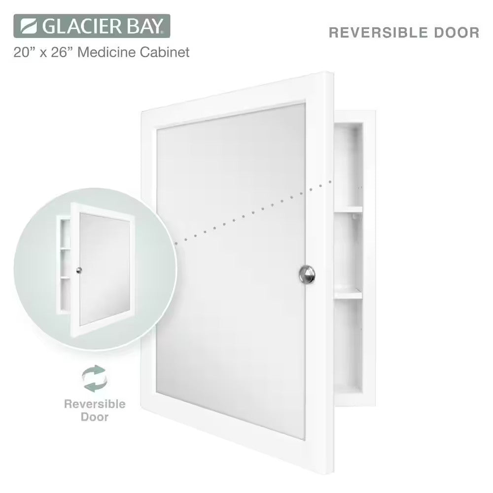 20 x 26 Framed Recessed or Surface-Mount Bathroom Medicine Cabinet Mirror, White