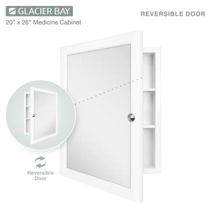 20 x 26 Framed Recessed or Surface-Mount Bathroom Medicine Cabinet Mirror, White