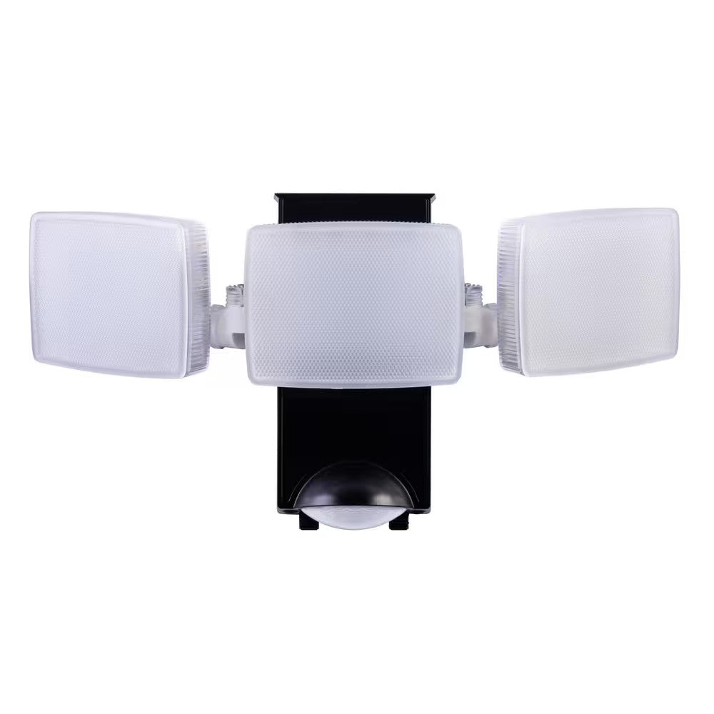 Defiant 270° Black Motion Sensor Battery Powered Outdoor 3-Head Flood Light