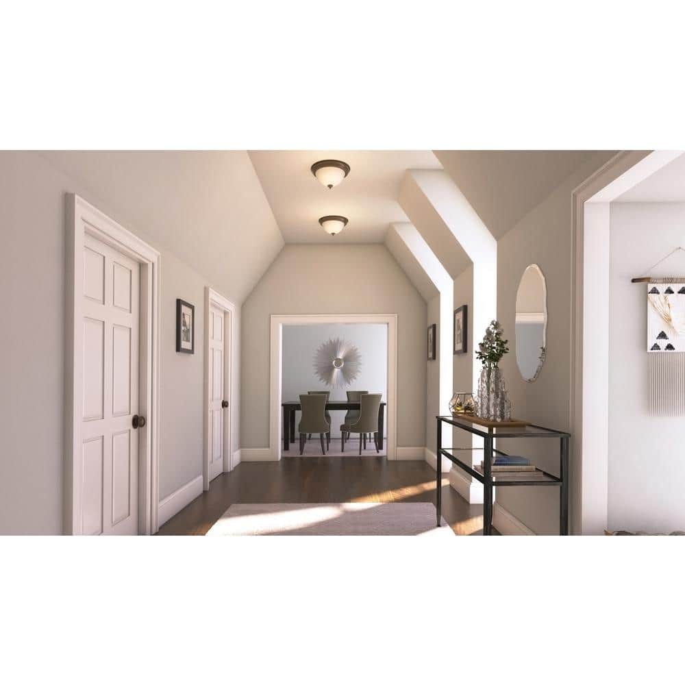 Commercial Electric 11 in. Oil-Rubbed Bronze Integr LED Flush, Frosted, 2-Pack