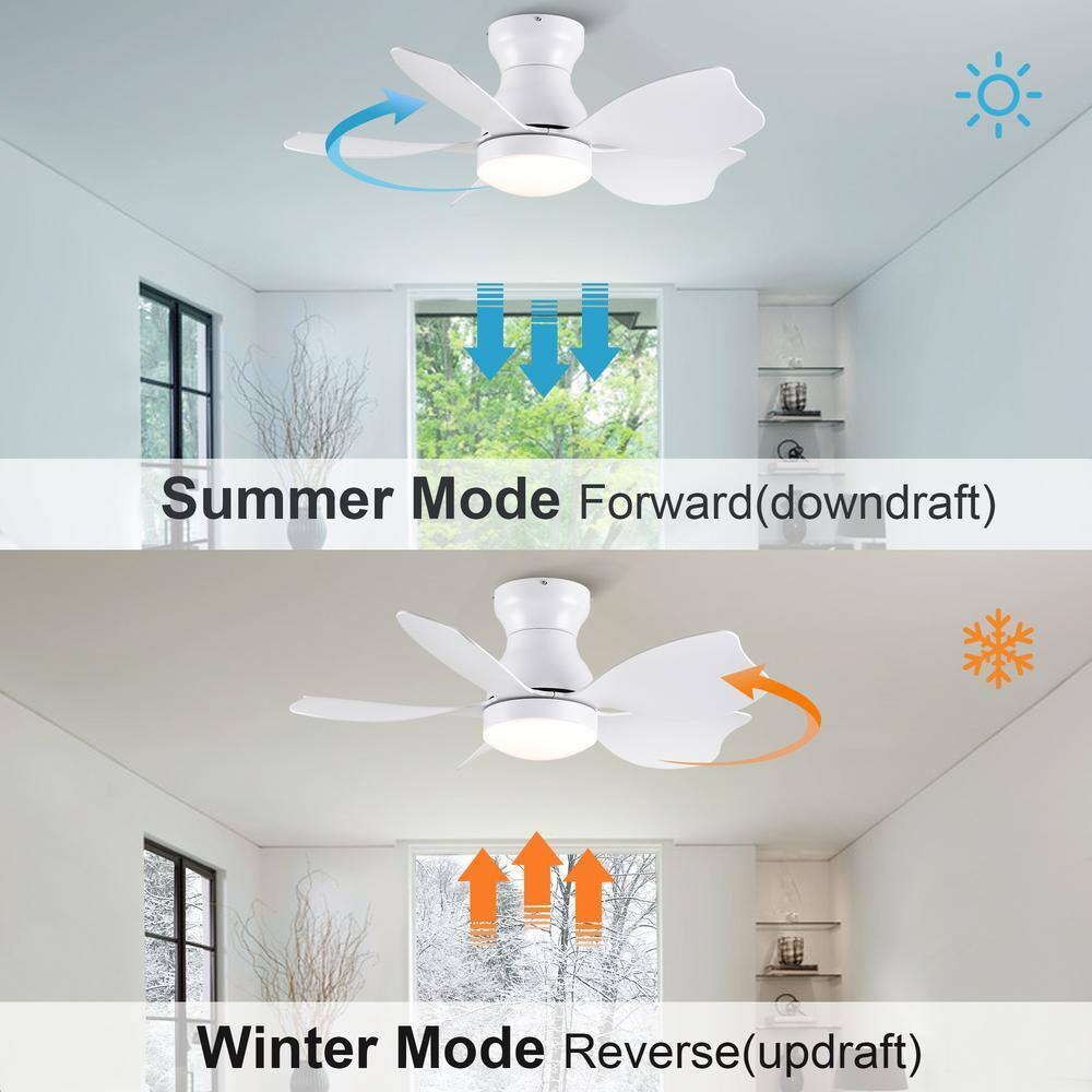 30 in. Dimmable LED White Flush Mount Ceiling Fan w/ Remote Reversible DC Motor 