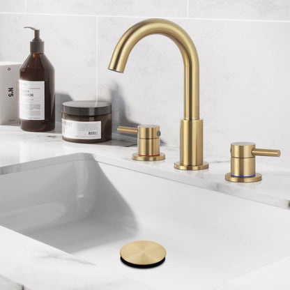 AKLFGN 8 in. Widespread 2-Handle High Arc Bathroom Faucet Drain Kit Brushed Gold