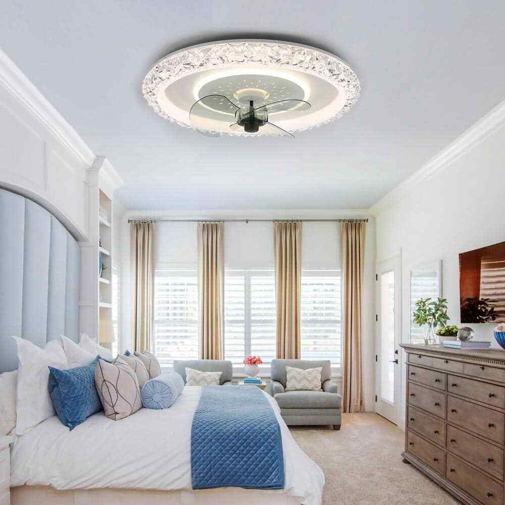 Bella Depot 20 in Crystal White Ceiling Fan LED Light Fandelier w/ Remote 