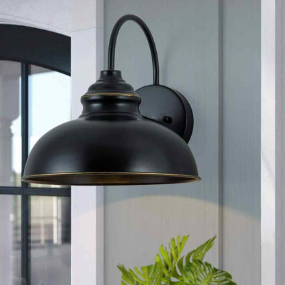 C Cattleya 1-Light Black Gooseneck Outdoor Barn Light Sconce with Gold Edges