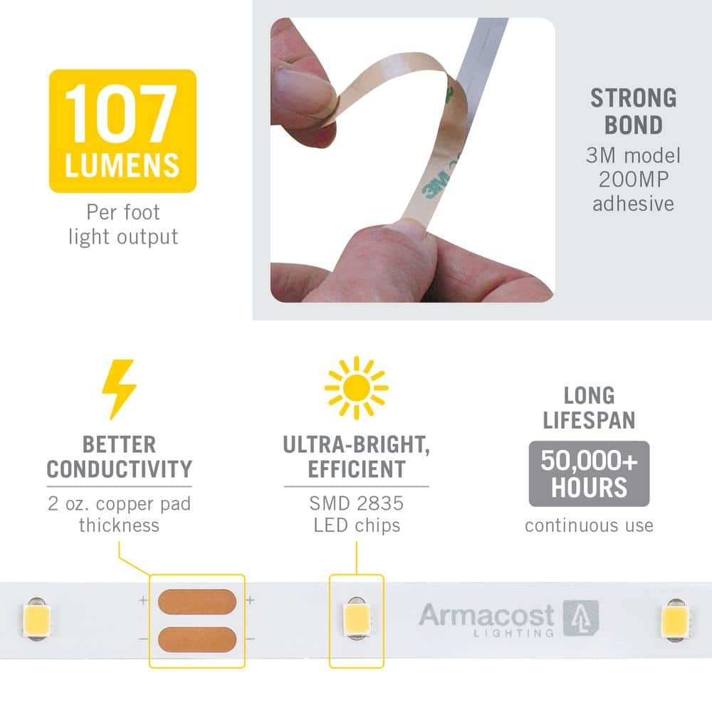 Armacost Lighting RibbonFlex 16 ft. 5m 12-Volt White LED Strip Light Tape 30 LED