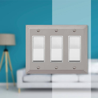 *4-PACK* AMERELLE Tiered 3 Gang Rocker Metal Wall Plate - Satin Nickel