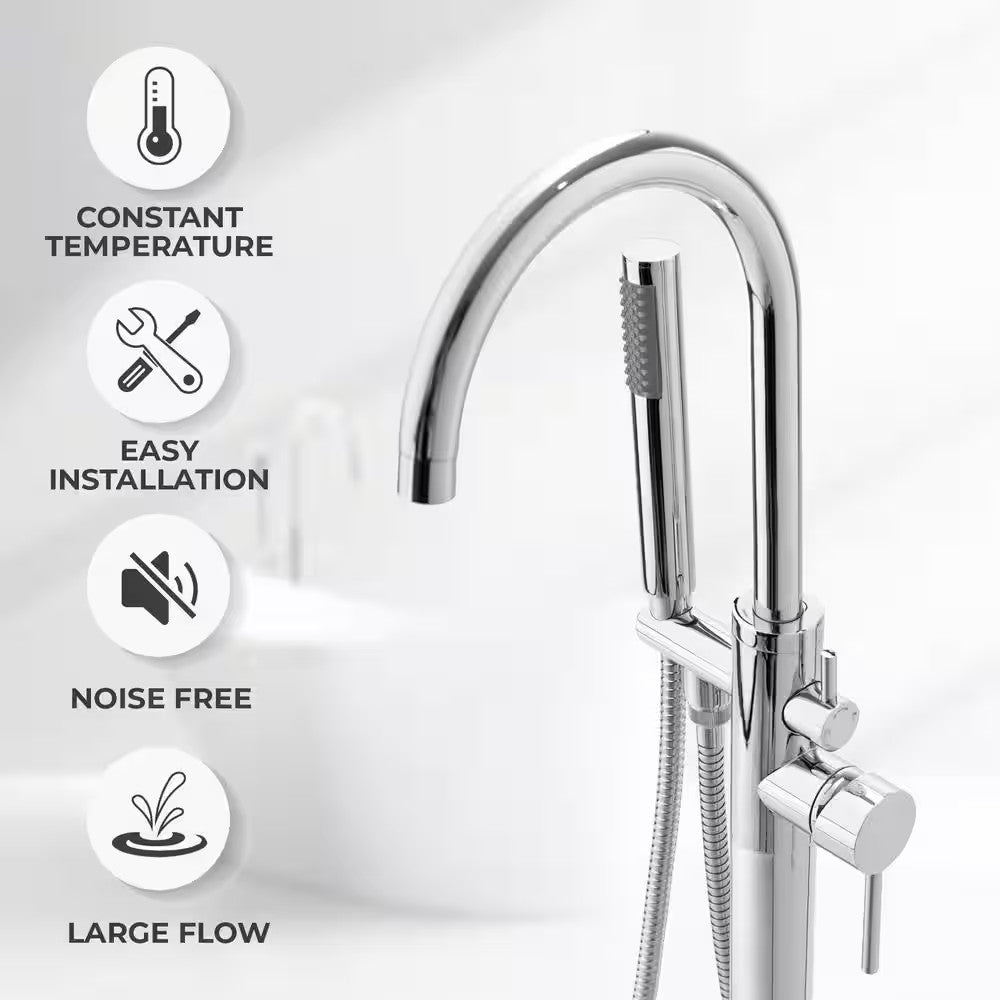 AKDY Freestand Floor Mount Roman Tub Faucet Bathtub Filler, Hand Shower, Chrome