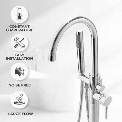 AKDY Freestand Floor Mount Roman Tub Faucet Bathtub Filler, Hand Shower, Chrome
