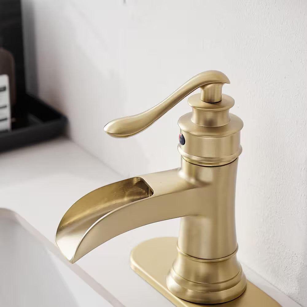 BWE Low-Arc Bathroom Faucet 2.26" Water-Saving Vanity Brushed Gold w/ Drain Kit