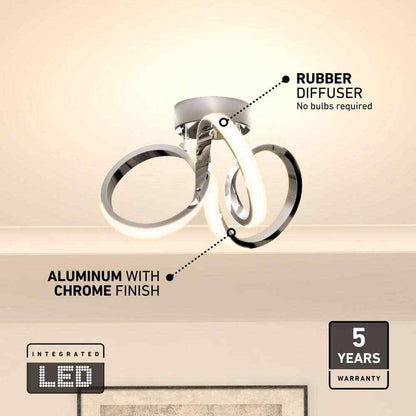 Artika Swirl 13 in. Modern Chrome LED Flush Mount Ceiling Light Fixture