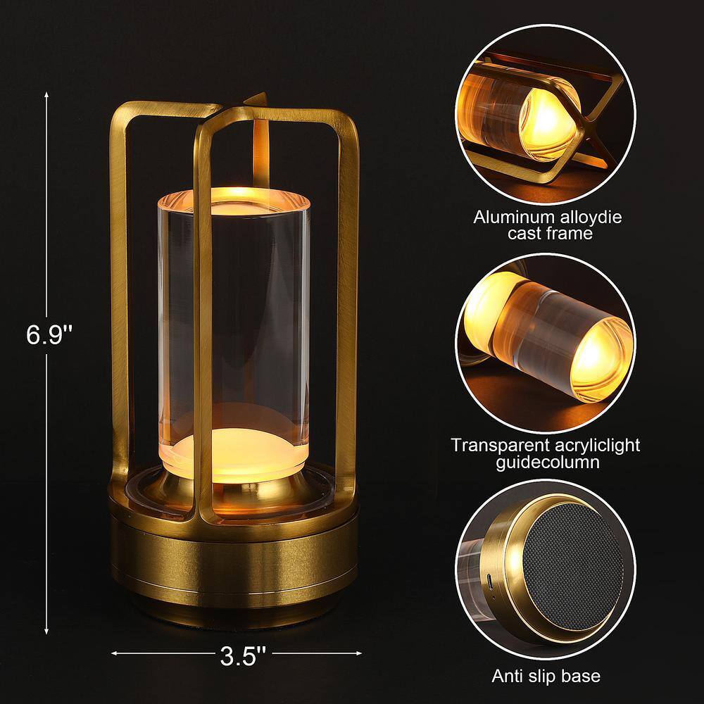 7 in. Outdoor/Indoor Dimmable Touch Control Industrial Gold Portable Table Lamp