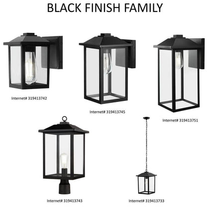 1-Light 7" Black Hardwired Classic Outdoor Wall Light Lantern Sconce Clear Glass