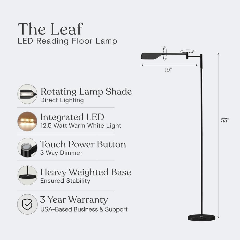 Brightech Leaf 53" Black 1-Light Dimming LED Floor Black with Metal Empire Shade