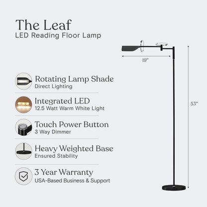 Brightech Leaf 53" Black 1-Light Dimming LED Floor Black with Metal Empire Shade