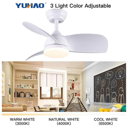 28 in. White Small Ceiling Fan with Integrated LED Light Kit and Remote Control