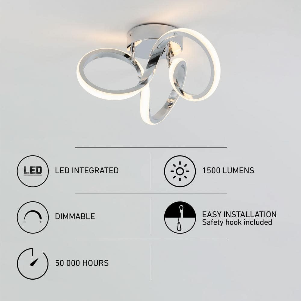 Artika Swirl 13 in. Modern Chrome LED Flush Mount Ceiling Light Fixture