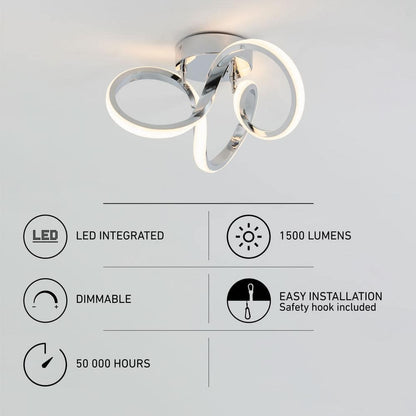 Artika Swirl 13 in. Modern Chrome LED Flush Mount Ceiling Light Fixture