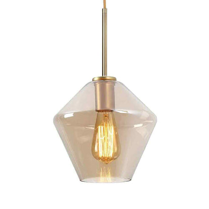 9.1 in. W x 8.5 in. H 1-Light Amber Glass Champagne Gold Pendant Light