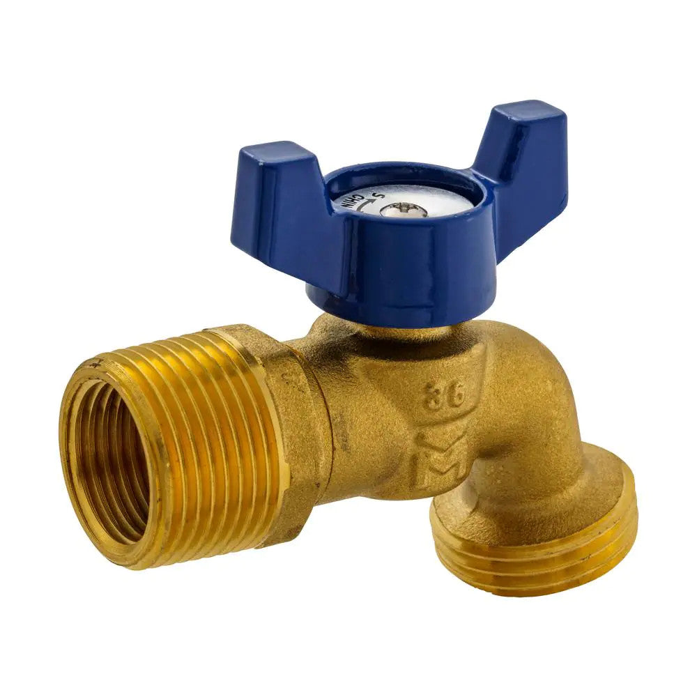 3/4" MIP or 1/2" FIP x 3/4 in. MHT Forged Brass Quarter Turn Hose Bibb Valve