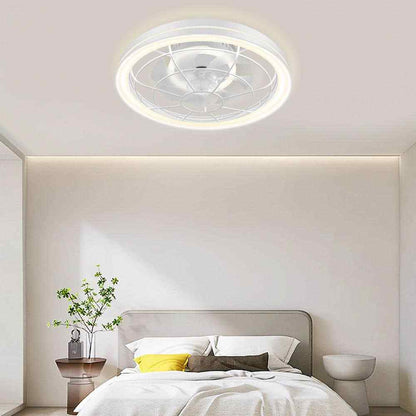 BICIK Flush Mount Smart White Invisible Blade Ceiling Fan w/ Light & Remote