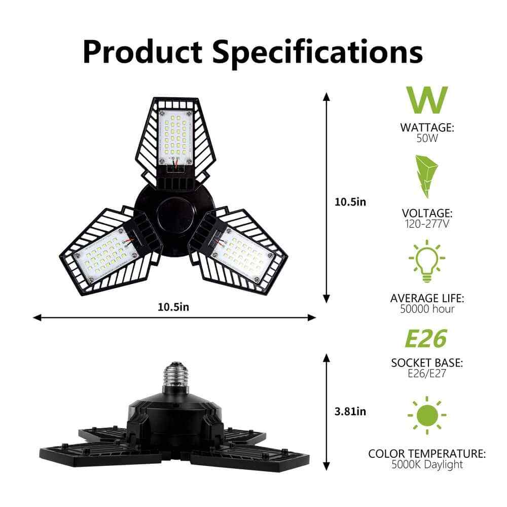 350-Watt Equivalent 6000 Lumen Foldable Garage LED Light Bulb E26 5000K CCT