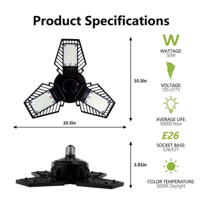 350-Watt Equivalent 6000 Lumen Foldable Garage LED Light Bulb E26 5000K CCT