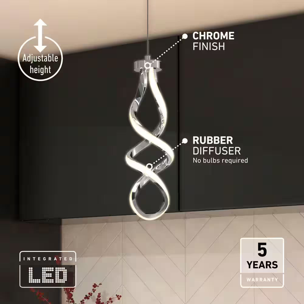 Artika Swirl 13-Watt Integrated LED Chrome Mini Pendant for Kitchen Island