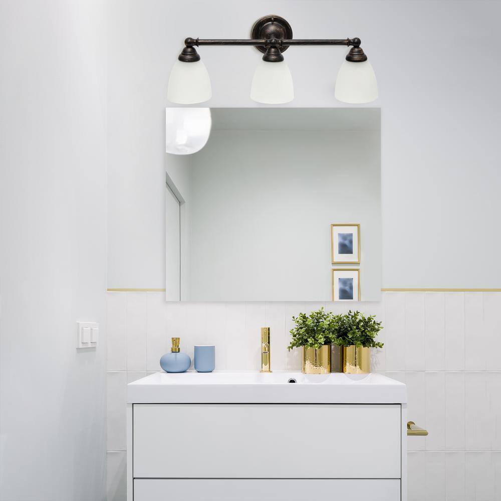Bronze Bathroom Vanity Light Fixture w/ Frosted Glass Shade Modern Design