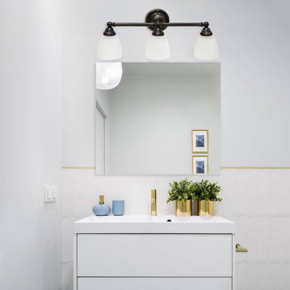 Bronze Bathroom Vanity Light Fixture w/ Frosted Glass Shade Modern Design